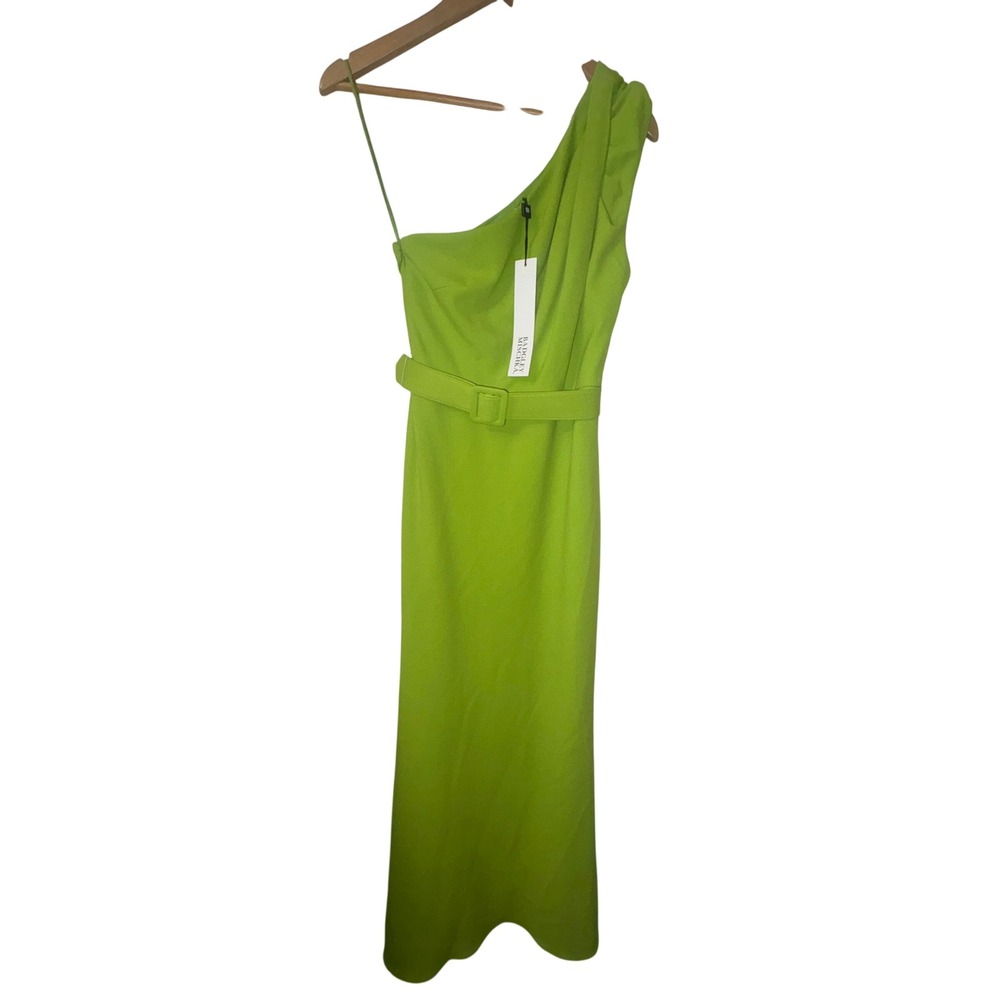 $895 Badgley Mischka Womens One Shoulder Belted Gown Lime Green Size 4 NWT - Picture 11 of 16